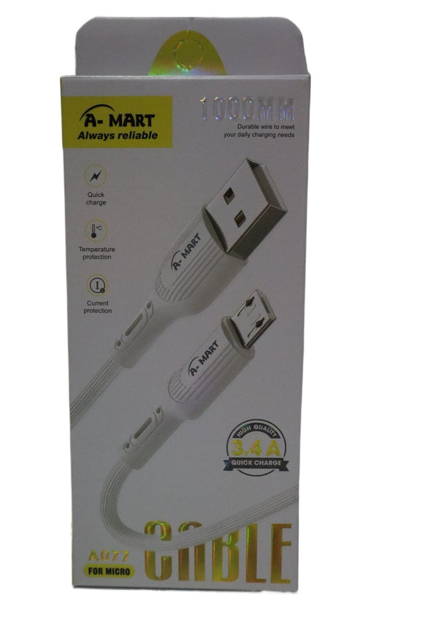 3.4A A-Mart A077 Fast Charging Micro USB Cable for Android - Durable Data Sync Cord. - Abid Cart