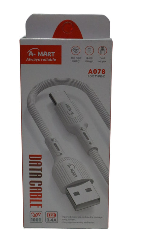3.4A A-Mart A078 Super Fast Charging Type-C Data Cable for All Smartphones - High Speed & Durable. - Abid Cart