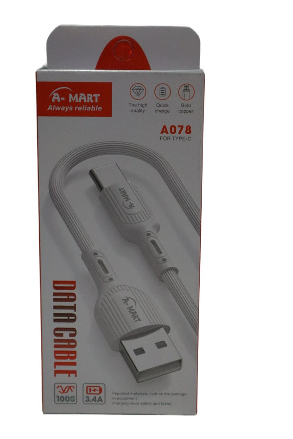 3.4A A-Mart A078 Super Fast Charging Type-C Data Cable for All Smartphones - High Speed & Durable. - Abid Cart