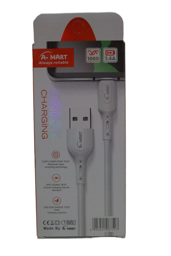3.4A A-Mart A078 Super Fast Charging Type-C Data Cable for All Smartphones - High Speed & Durable. - Abid Cart