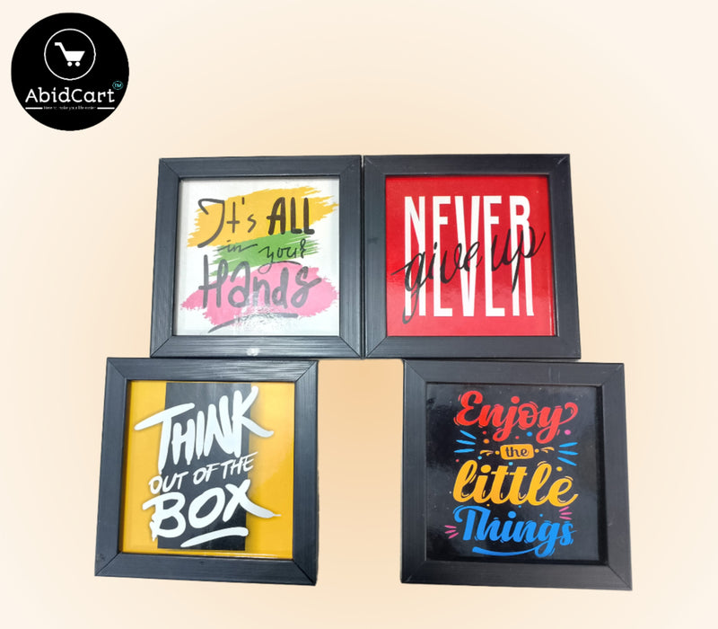 Pack of 4 Black Square Motivational Quote Photo Frames - Inspirational Wall Art for Home, Office, Study. - Abid Cart