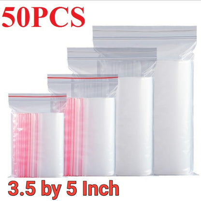 50 Pcs Resealable Vacuum Airtight Zip Lock Bags – Freezer, Clothes, Jewellery, Kitchen Storage, Durable Plastic Poly Bags, Reusable Zipper Bags. - Abid Cart