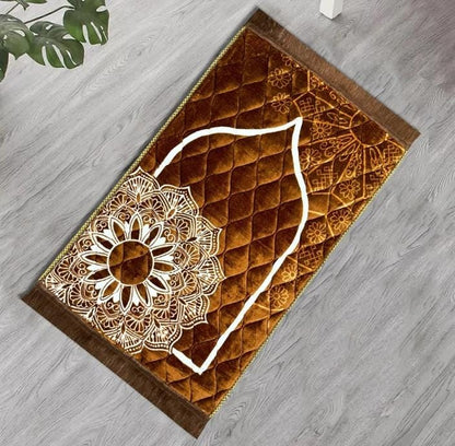 Premium Plush Velvet Prayer Mat - Orthopedic Foam, Anti-Slip Quilted Jai Namaz, Printed Jaye Namaz 70x110cm, Luxury Religious Prayer Rug. - Abid Cart