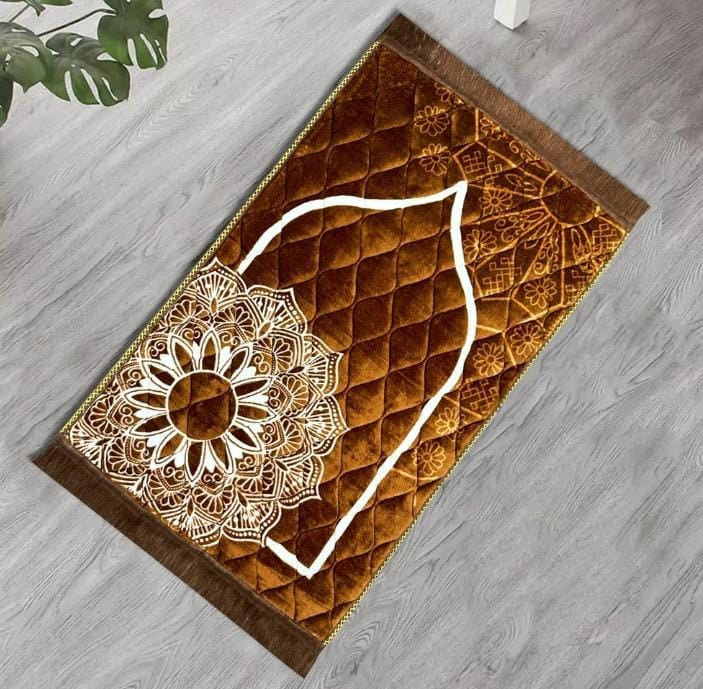 Premium Plush Velvet Prayer Mat - Orthopedic Foam, Anti-Slip Quilted Jai Namaz, Printed Jaye Namaz 70x110cm, Luxury Religious Prayer Rug. - Abid Cart