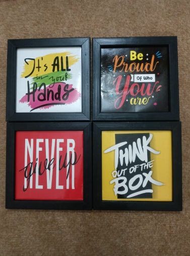 Pack of 4 Black Square Motivational Quote Photo Frames - Inspirational Wall Art for Home, Office, Study. - Abid Cart