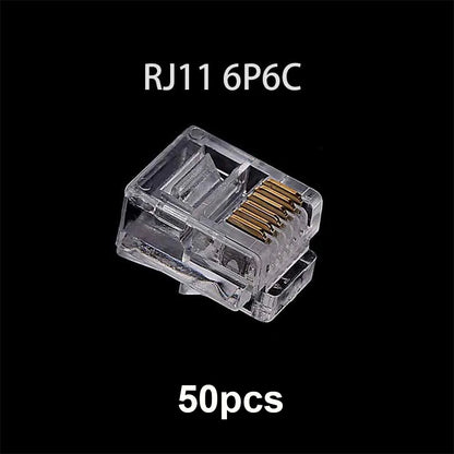50PCS RJ11 6P6C Telephone Internet Modular Plug Jack Connector - Gold-Plated 6U Crystal Heads for Enhanced Signal Quality. - Abid Cart