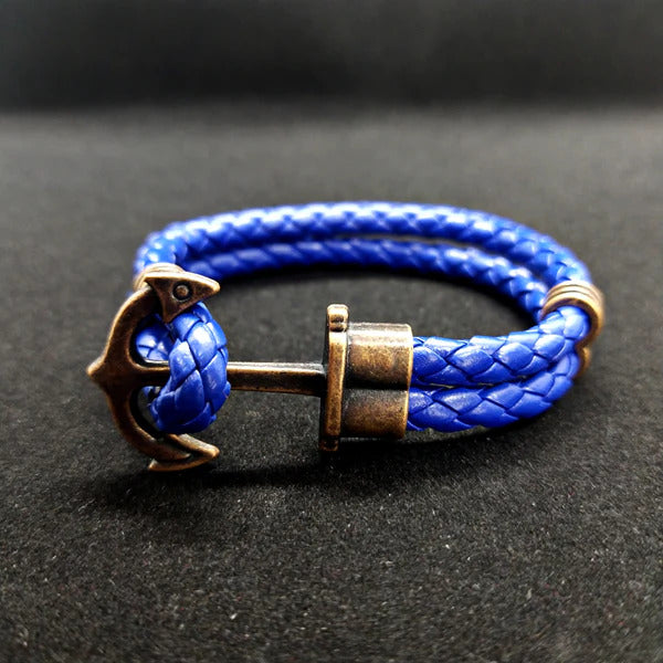 Blue Anchor Rope Leather Bracelet For Men. - Abid Cart