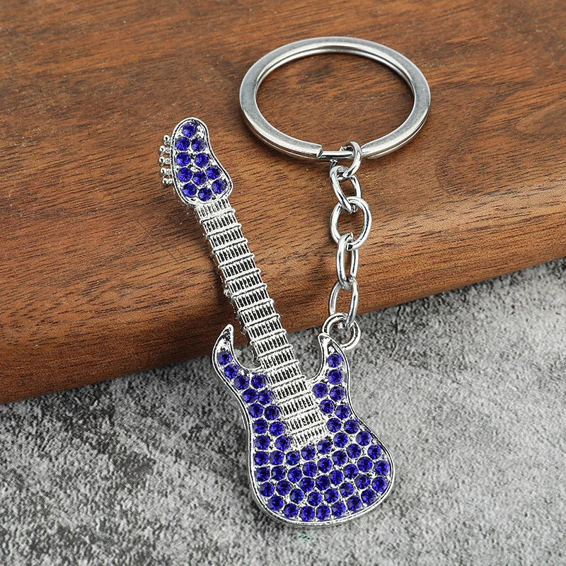 Adorable Crystal Electric Guitar Keychain | Metal Instrument Jewelry | Car Interior Decoration | Perfect Concert Gift Keyring. - Abid Cart