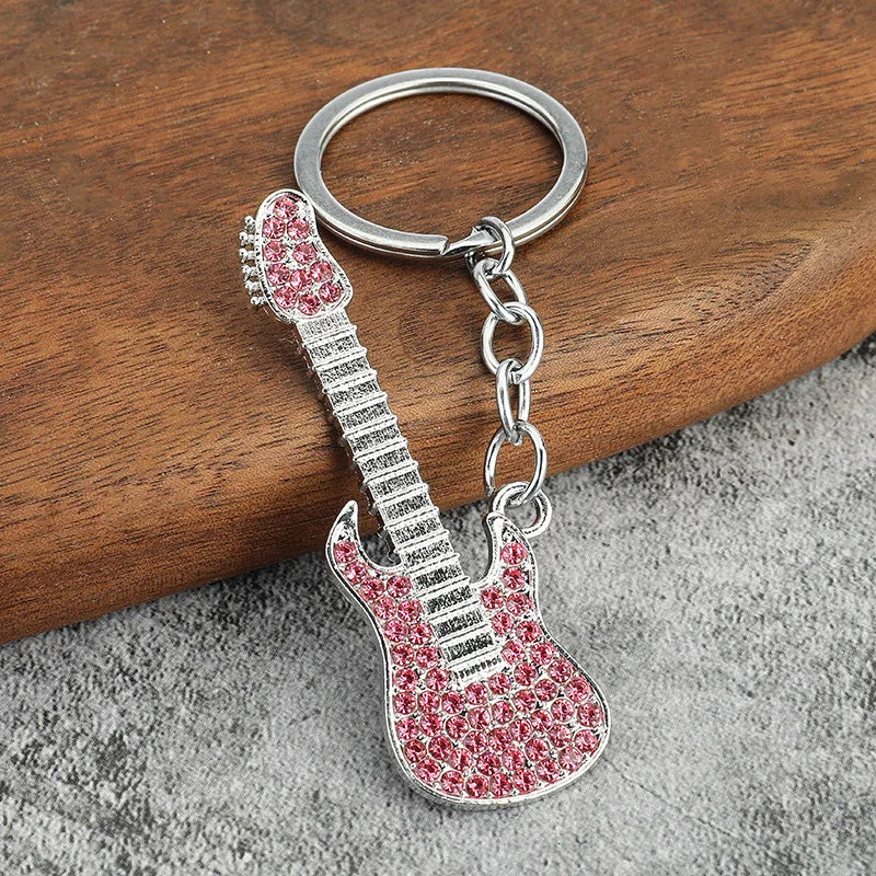 Adorable Crystal Electric Guitar Keychain | Metal Instrument Jewelry | Car Interior Decoration | Perfect Concert Gift Keyring. - Abid Cart