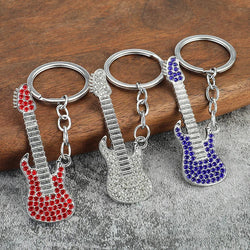 Adorable Crystal Electric Guitar Keychain | Metal Instrument Jewelry | Car Interior Decoration | Perfect Concert Gift Keyring. - Abid Cart