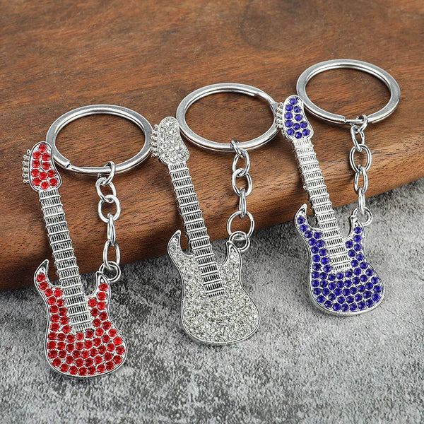 Adorable Crystal Electric Guitar Keychain | Metal Instrument Jewelry | Car Interior Decoration | Perfect Concert Gift Keyring. - Abid Cart