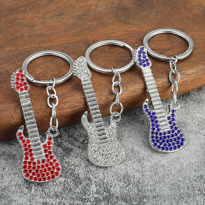 Adorable Crystal Electric Guitar Keychain | Metal Instrument Jewelry | Car Interior Decoration | Perfect Concert Gift Keyring. - Abid Cart