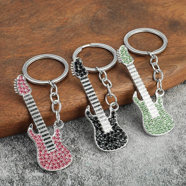 Adorable Crystal Electric Guitar Keychain | Metal Instrument Jewelry | Car Interior Decoration | Perfect Concert Gift Keyring. - Abid Cart