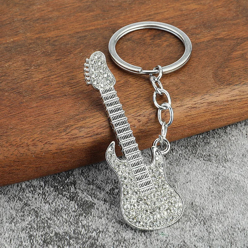 Adorable Crystal Electric Guitar Keychain | Metal Instrument Jewelry | Car Interior Decoration | Perfect Concert Gift Keyring. - Abid Cart