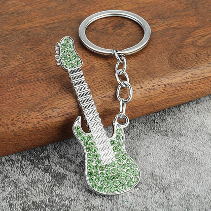 Adorable Crystal Electric Guitar Keychain | Metal Instrument Jewelry | Car Interior Decoration | Perfect Concert Gift Keyring. - Abid Cart