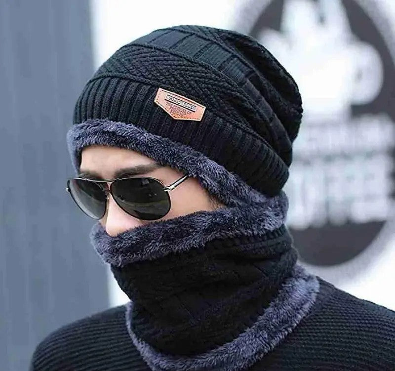 Beanie Cap & Wool Winter Hat with Neck Warmer for Men & Women | Unisex Warm Knit Cap for Cold Weather. - Abid Cart