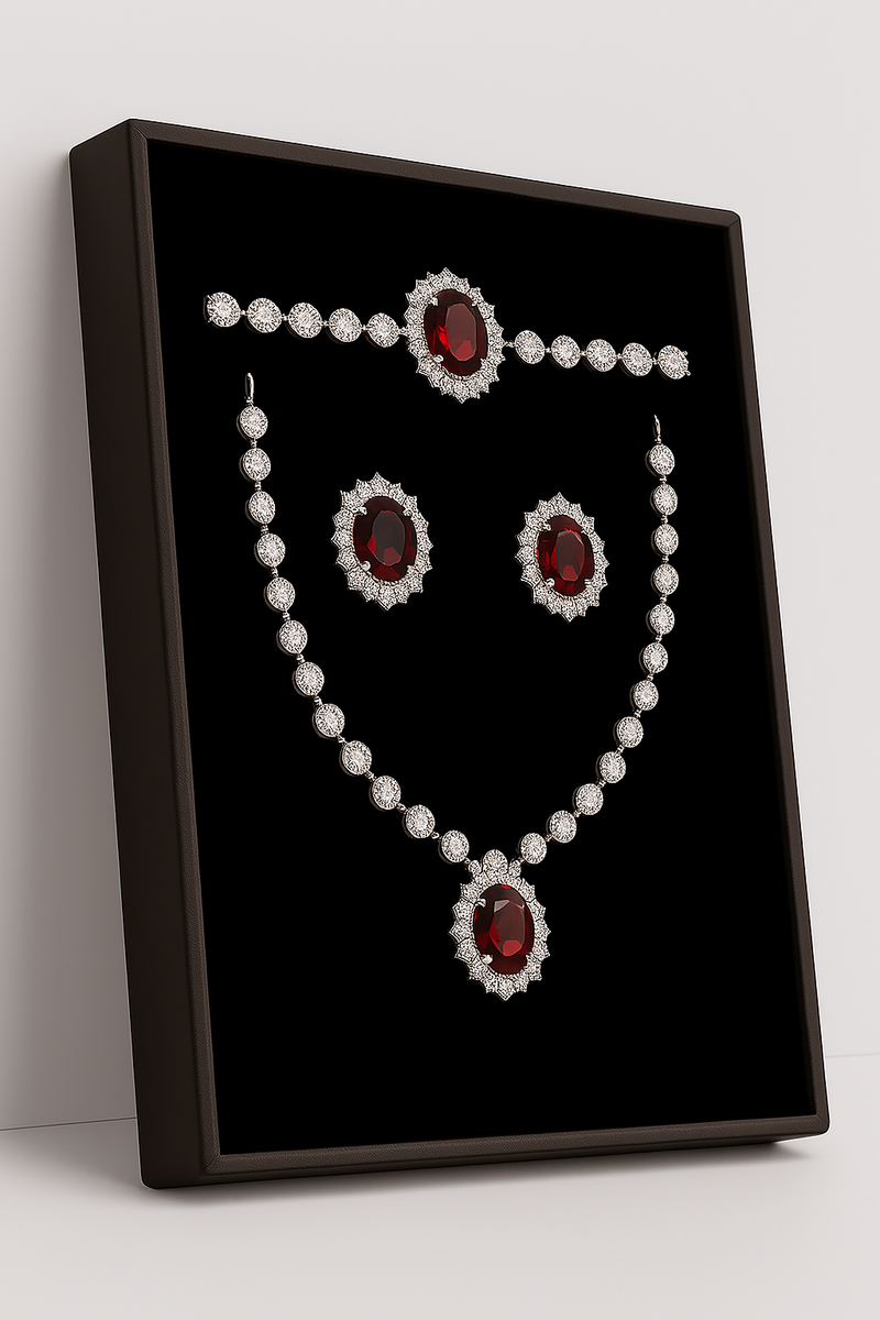 Brown Gemstone Jewelry Set with Necklace, Earrings, and Bracelet—Elegant Diamond Accents. - Abid Cart