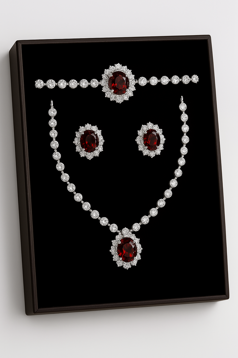 Brown Gemstone Jewelry Set with Necklace, Earrings, and Bracelet—Elegant Diamond Accents. - Abid Cart