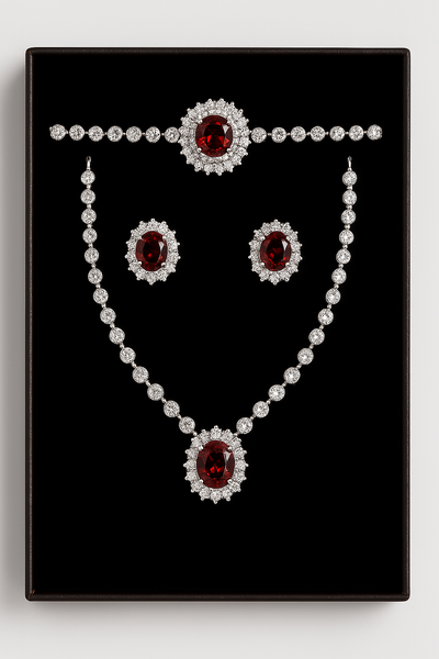 Brown Gemstone Jewelry Set with Necklace, Earrings, and Bracelet—Elegant Diamond Accents. - Abid Cart