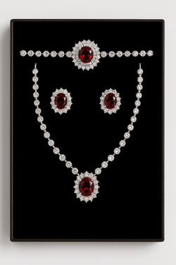 Brown Gemstone Jewelry Set with Necklace, Earrings, and Bracelet—Elegant Diamond Accents. - Abid Cart