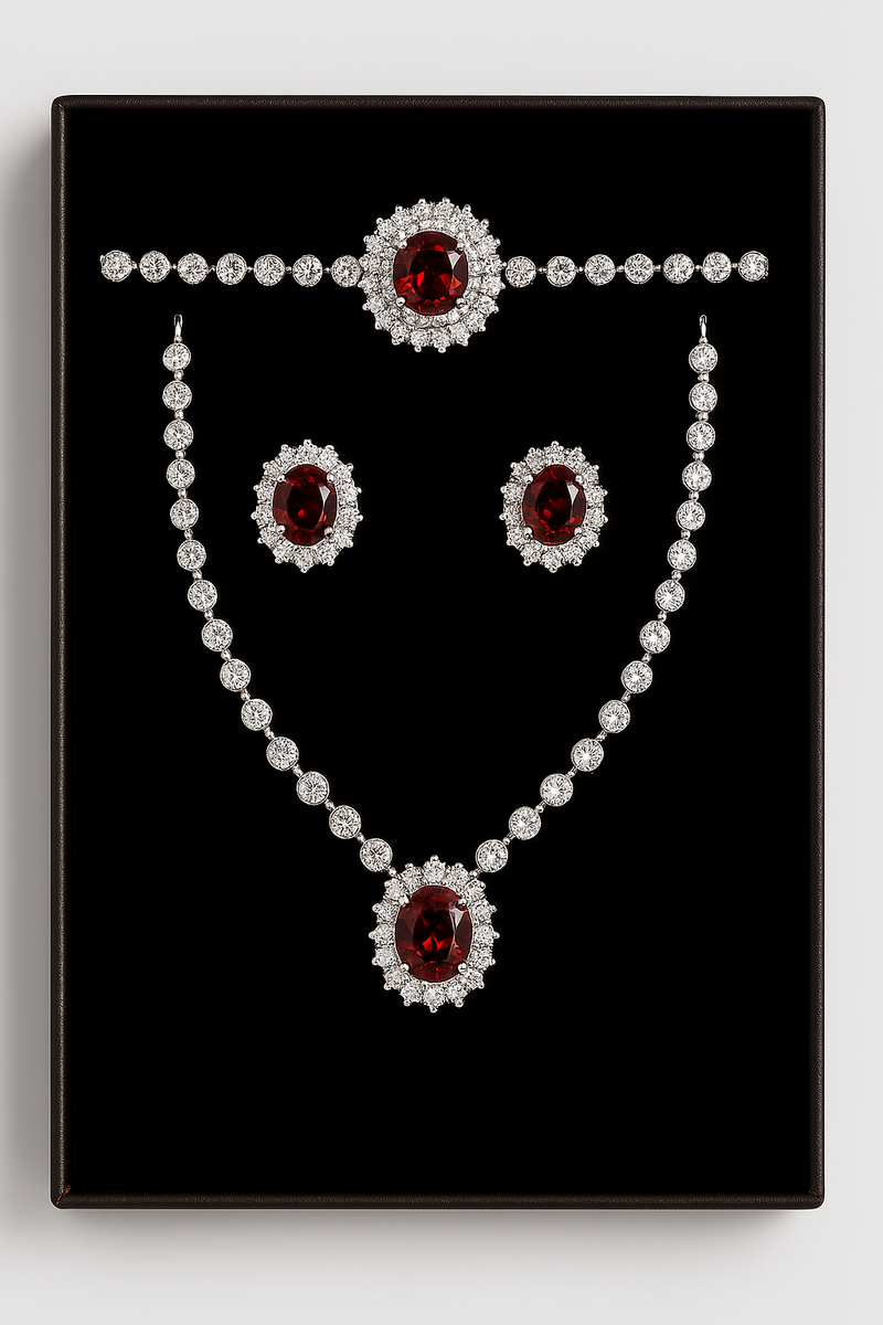 Brown Gemstone Jewelry Set with Necklace, Earrings, and Bracelet—Elegant Diamond Accents. - Abid Cart