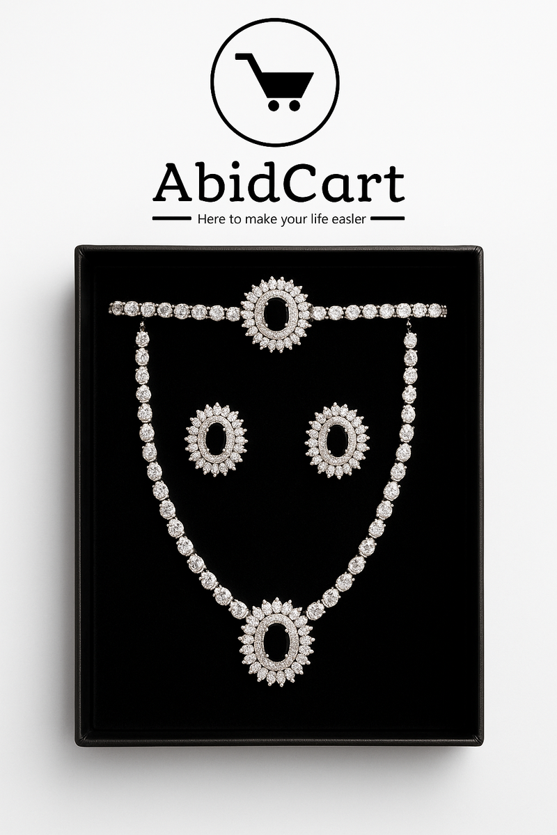 Elegant Diamond Necklace and Earring Set - AbidCart Luxury Jewelry Collection. - Abid Cart