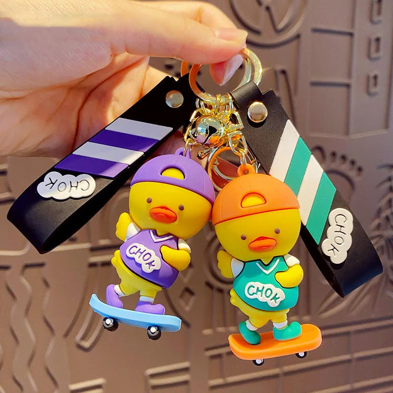 Creative Cartoon Skateboard Duck Keychain - Fun Sports Punk Design for Keys & Bags. - Abid Cart