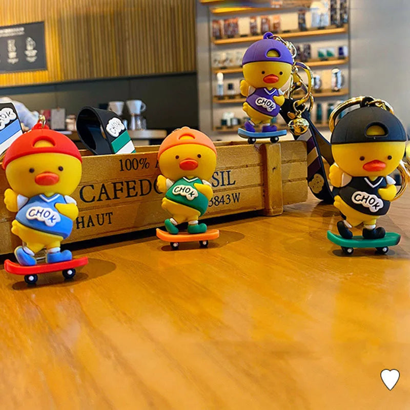 Creative Cartoon Skateboard Duck Keychain - Fun Sports Punk Design for Keys & Bags. - Abid Cart