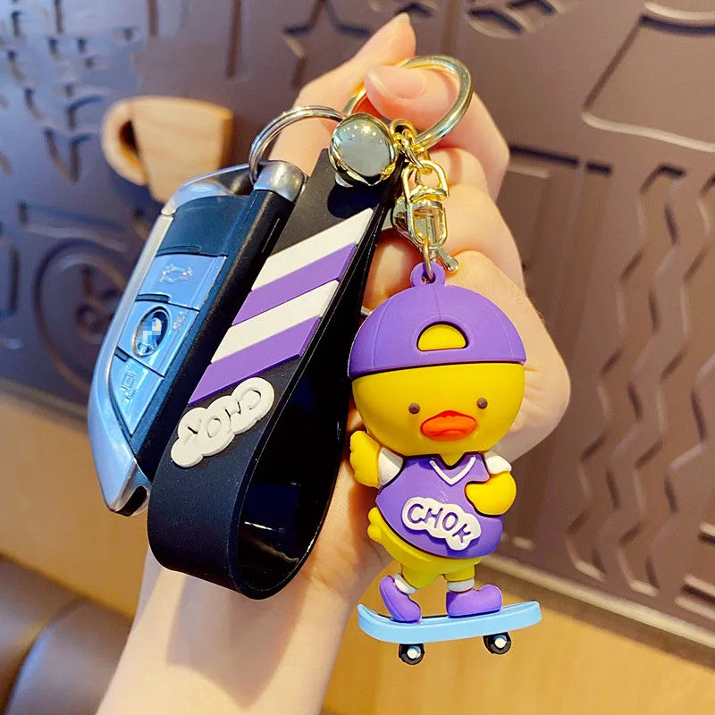Creative Cartoon Skateboard Duck Keychain - Fun Sports Punk Design for Keys & Bags. - Abid Cart