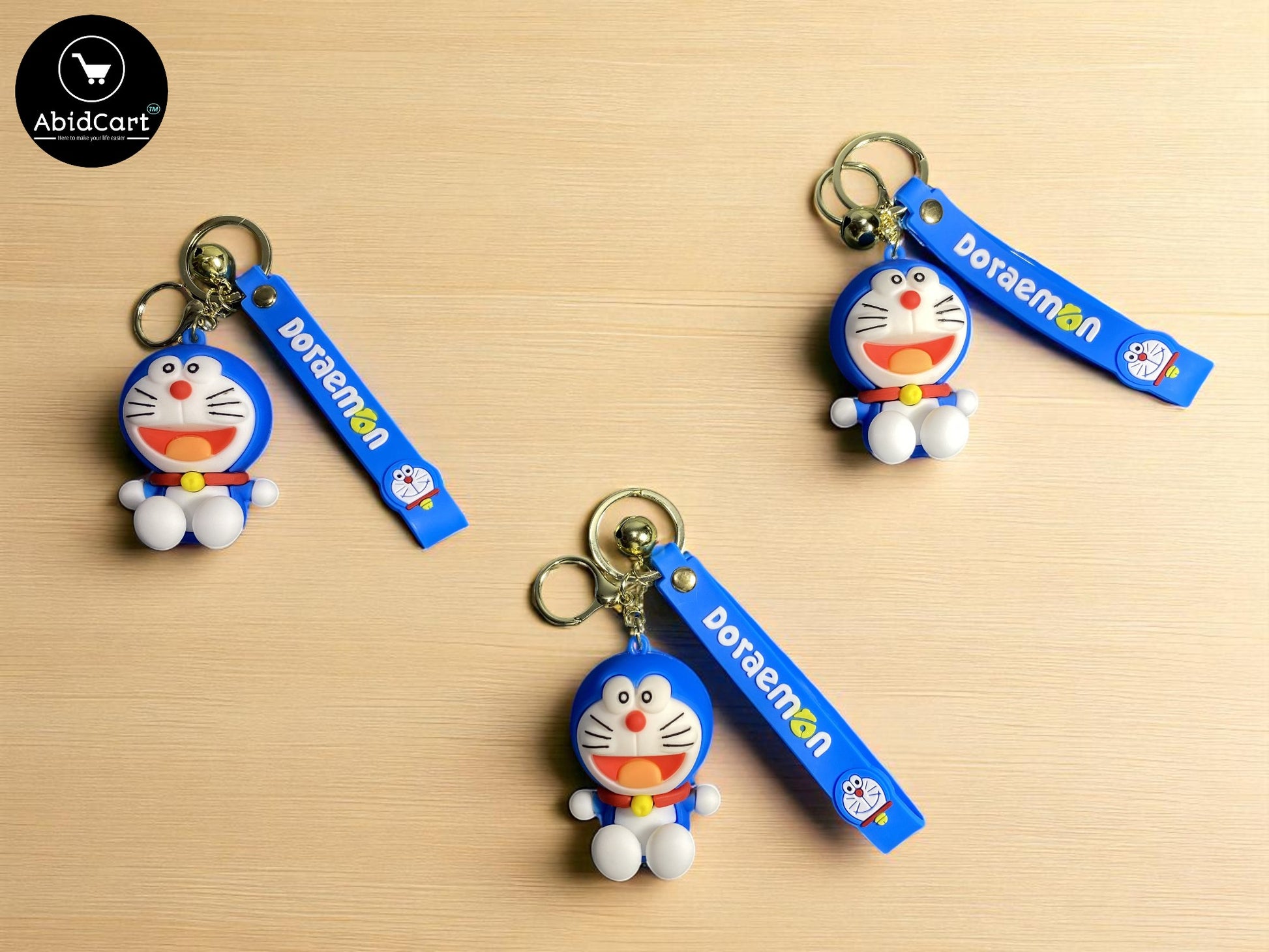 Cute Doraemon Keychain – Cartoon Anime Character Bag Charm with Gold Ring & Bell for Kids and Fans. - Abid Cart