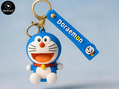 Cute Doraemon Keychain – Cartoon Anime Character Bag Charm with Gold Ring & Bell for Kids and Fans. - Abid Cart