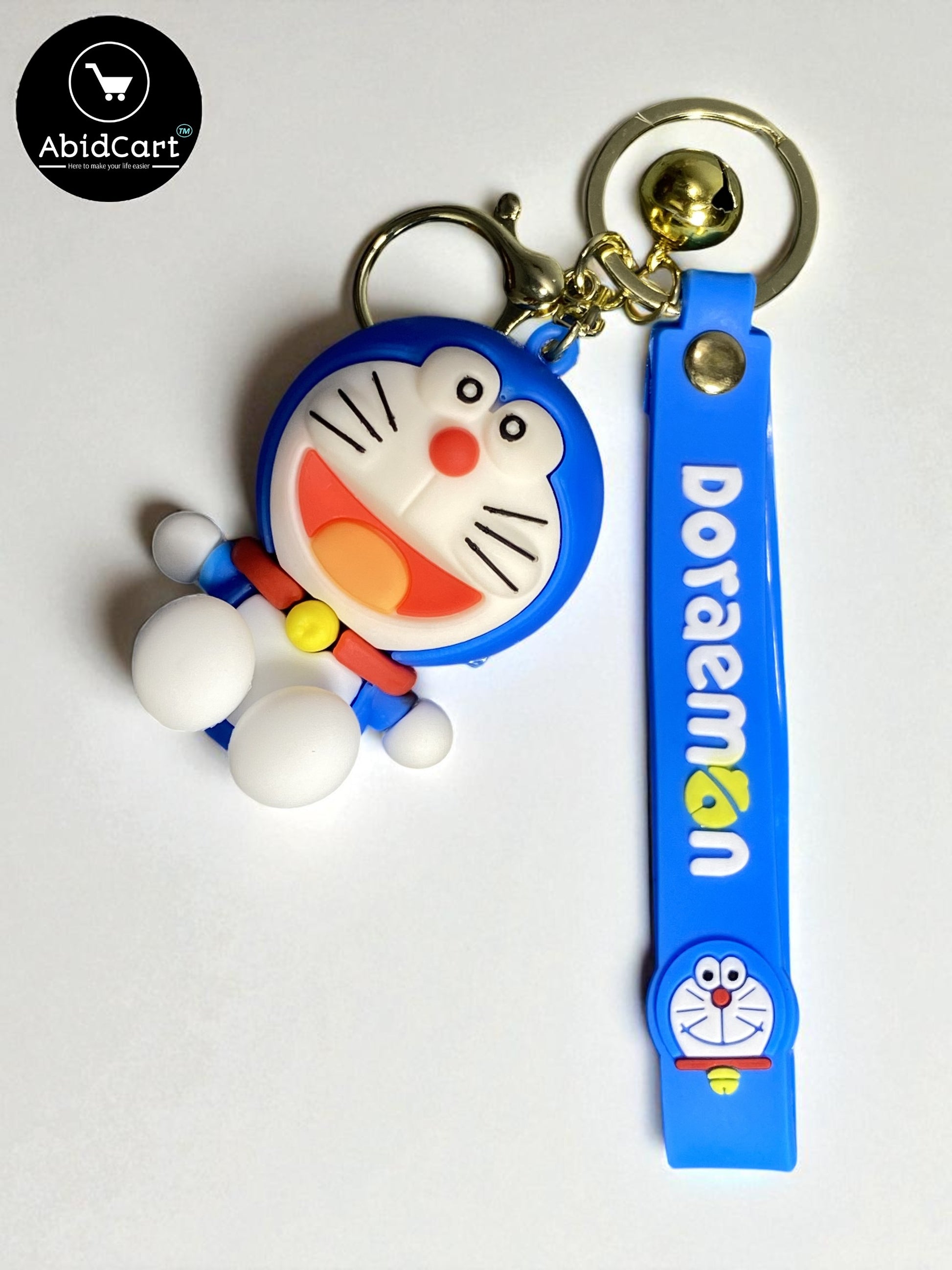 Cute Doraemon Keychain – Cartoon Anime Character Bag Charm with Gold Ring & Bell for Kids and Fans. - Abid Cart
