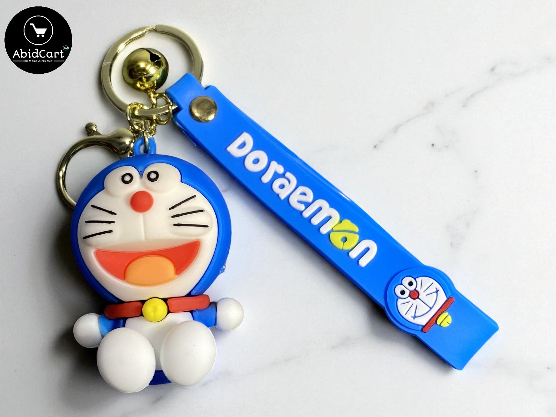 Cute Doraemon Keychain – Cartoon Anime Character Bag Charm with Gold Ring & Bell for Kids and Fans. - Abid Cart