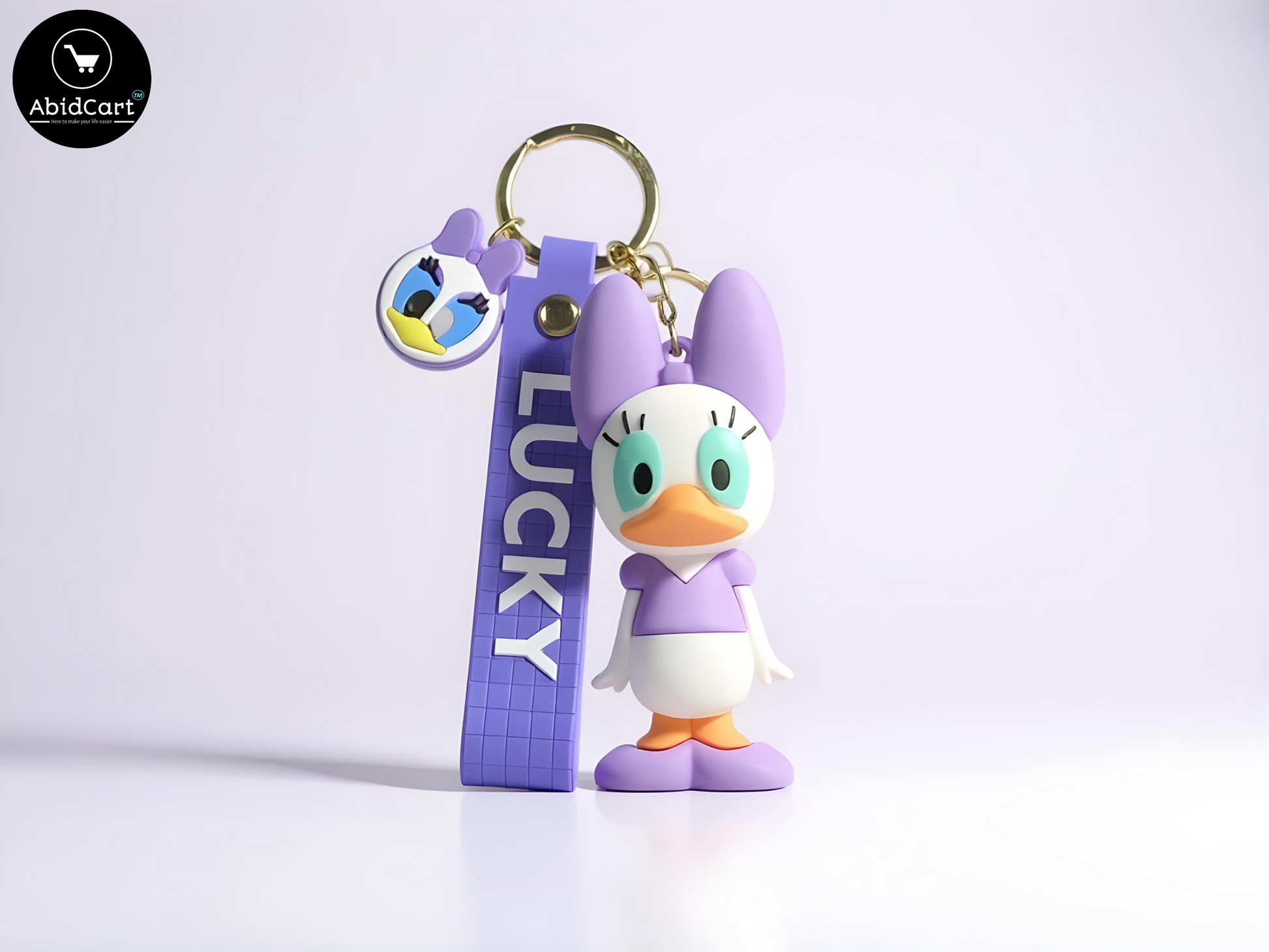 Cute Daisy Duck Keychain with Lucky Tag – Cartoon Character Bag Charm & Key Ring for Kids, Women, and Disney Fans. - Abid Cart