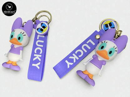 Cute Daisy Duck Keychain with Lucky Tag – Cartoon Character Bag Charm & Key Ring for Kids, Women, and Disney Fans. - Abid Cart