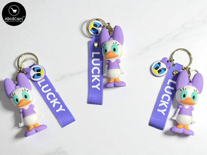 Cute Daisy Duck Keychain with Lucky Tag – Cartoon Character Bag Charm & Key Ring for Kids, Women, and Disney Fans. - Abid Cart