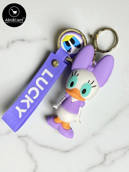 Cute Daisy Duck Keychain with Lucky Tag – Cartoon Character Bag Charm & Key Ring for Kids, Women, and Disney Fans. - Abid Cart