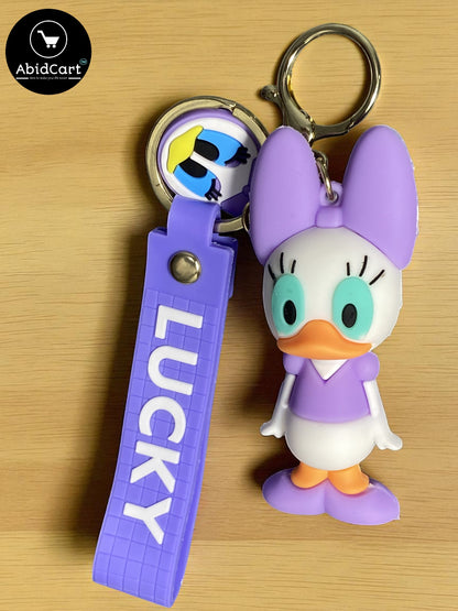 Cute Daisy Duck Keychain with Lucky Tag – Cartoon Character Bag Charm & Key Ring for Kids, Women, and Disney Fans. - Abid Cart