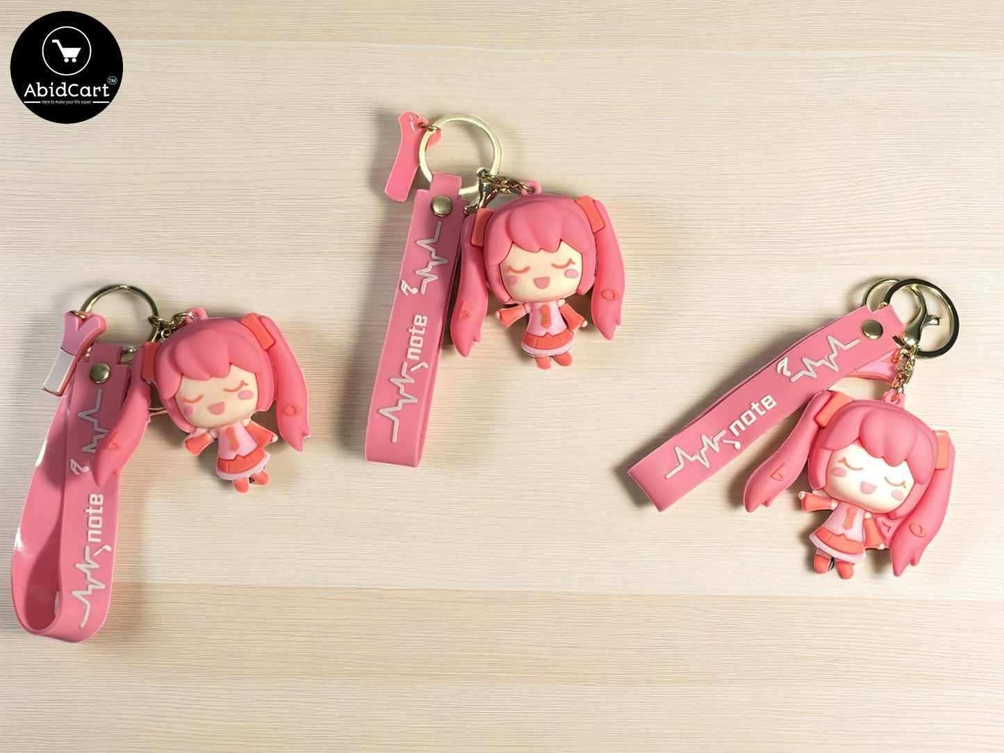 Cute Pink Anime Girl Keychain with Wrist Strap – Cartoon Character Pendant for Bags, Keys & Gifts. - Abid Cart