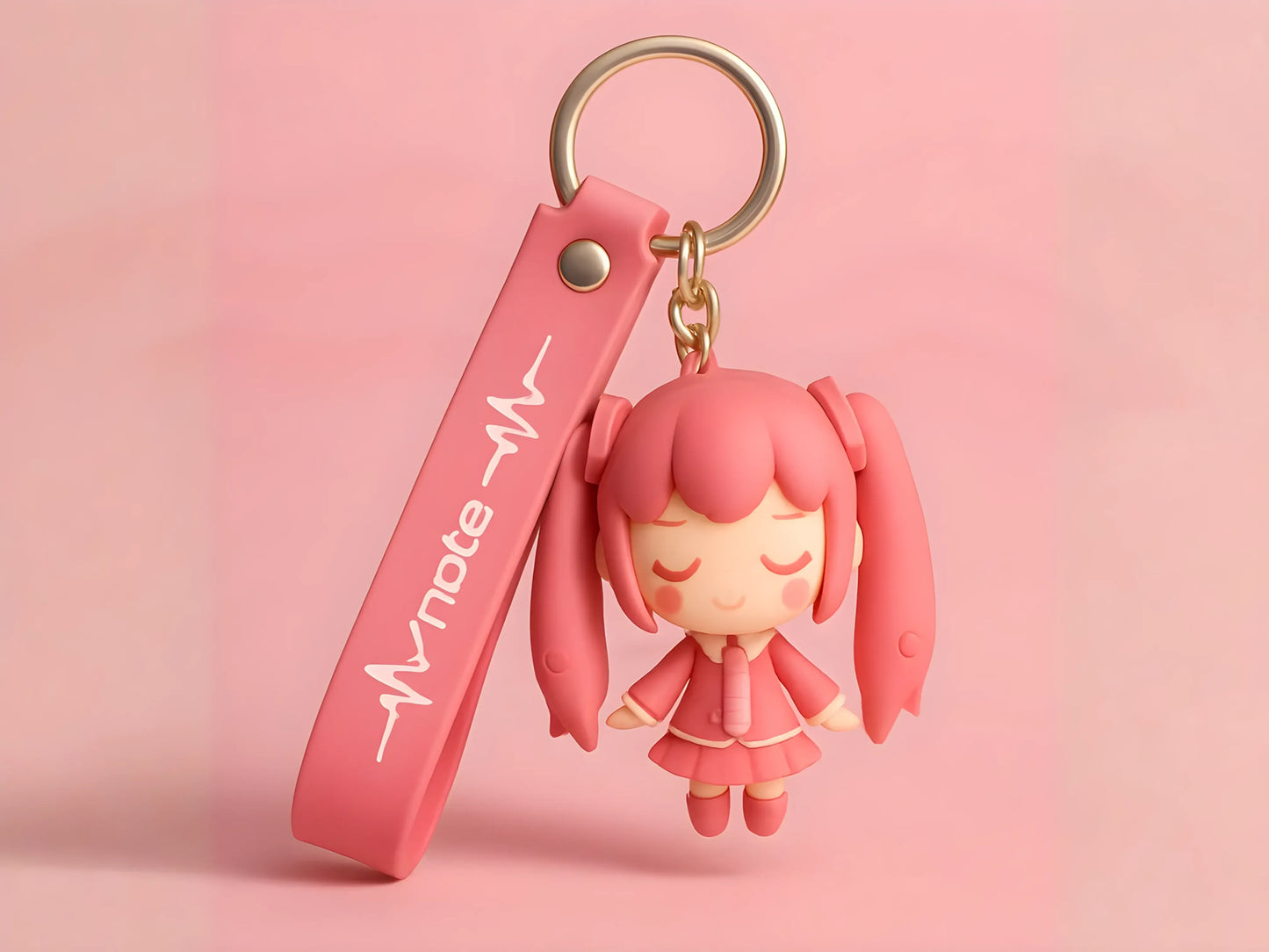 Cute Pink Anime Girl Keychain with Wrist Strap – Cartoon Character Pendant for Bags, Keys & Gifts. - Abid Cart