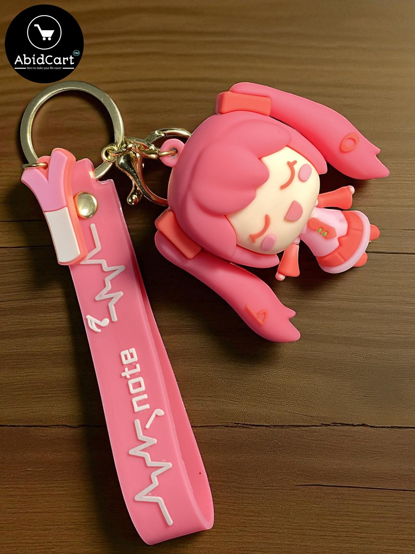Cute Pink Anime Girl Keychain with Wrist Strap – Cartoon Character Pendant for Bags, Keys & Gifts. - Abid Cart