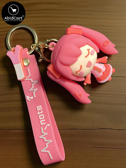 Cute Pink Anime Girl Keychain with Wrist Strap – Cartoon Character Pendant for Bags, Keys & Gifts. - Abid Cart