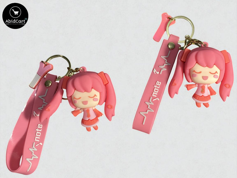 Cute Pink Anime Girl Keychain with Wrist Strap – Cartoon Character Pendant for Bags, Keys & Gifts. - Abid Cart