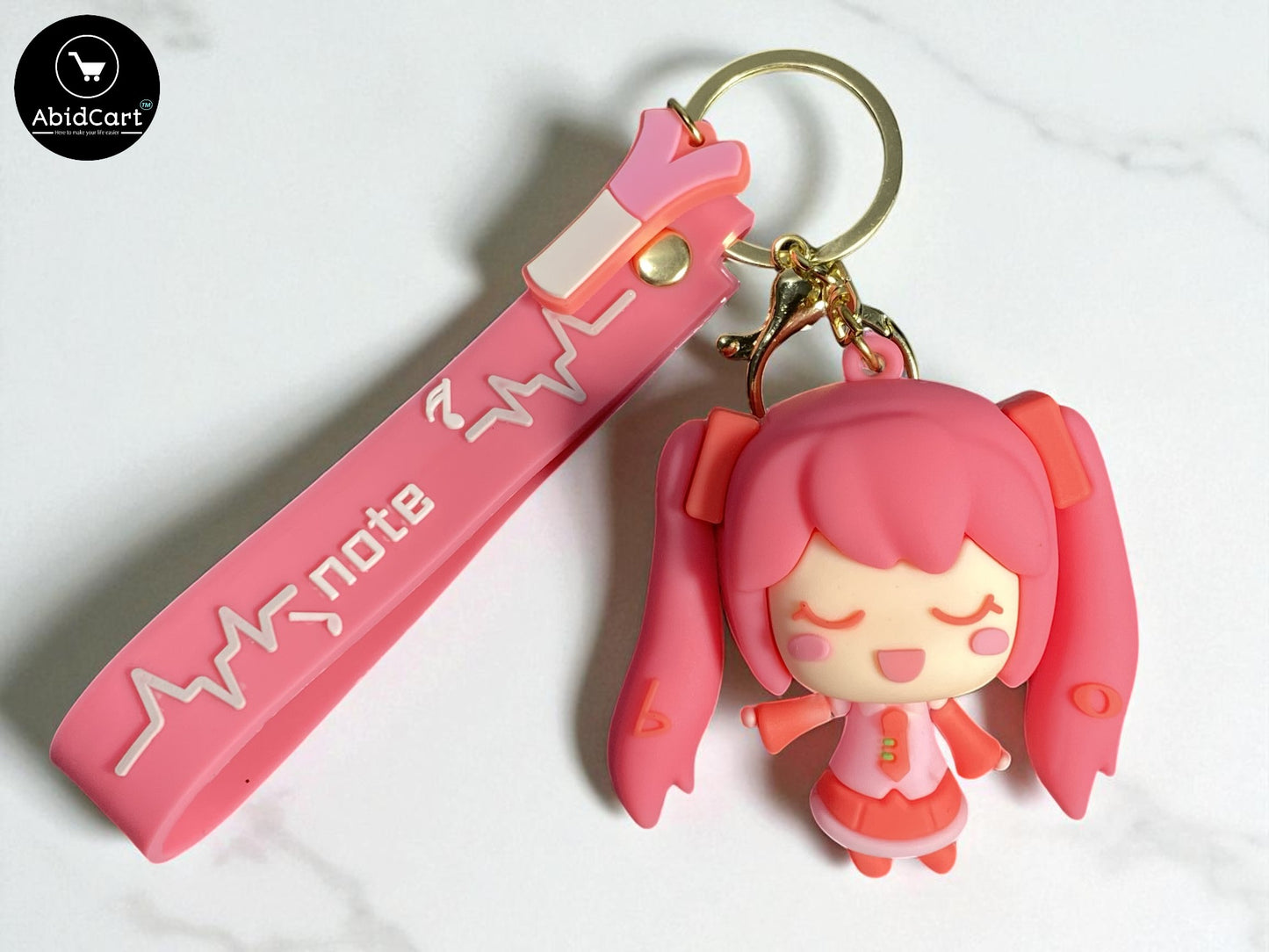 Cute Pink Anime Girl Keychain with Wrist Strap – Cartoon Character Pendant for Bags, Keys & Gifts. - Abid Cart