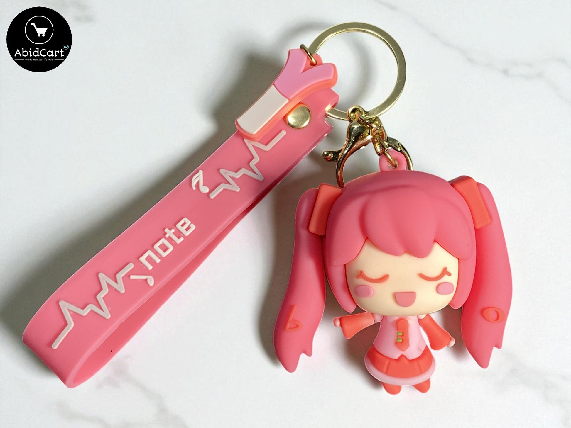 Cute Pink Anime Girl Keychain with Wrist Strap – Cartoon Character Pendant for Bags, Keys & Gifts. - Abid Cart