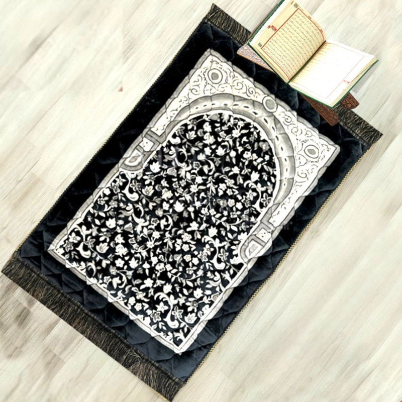 Premium Plush Velvet Prayer Mat - Orthopedic Foam, Anti-Slip Quilted Jai Namaz, Printed Jaye Namaz 70x110cm, Luxury Religious Prayer Rug. - Abid Cart