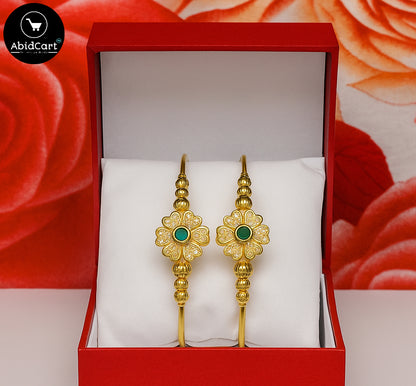 Elegant Gold-Plated Flower Design Bangles with Green Stone & Crystal Accents – Traditional Jewelry for Women. - Abid Cart
