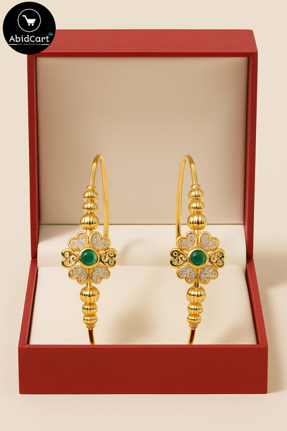 Elegant Gold-Plated Flower Design Bangles with Green Stone & Crystal Accents – Traditional Jewelry for Women. - Abid Cart