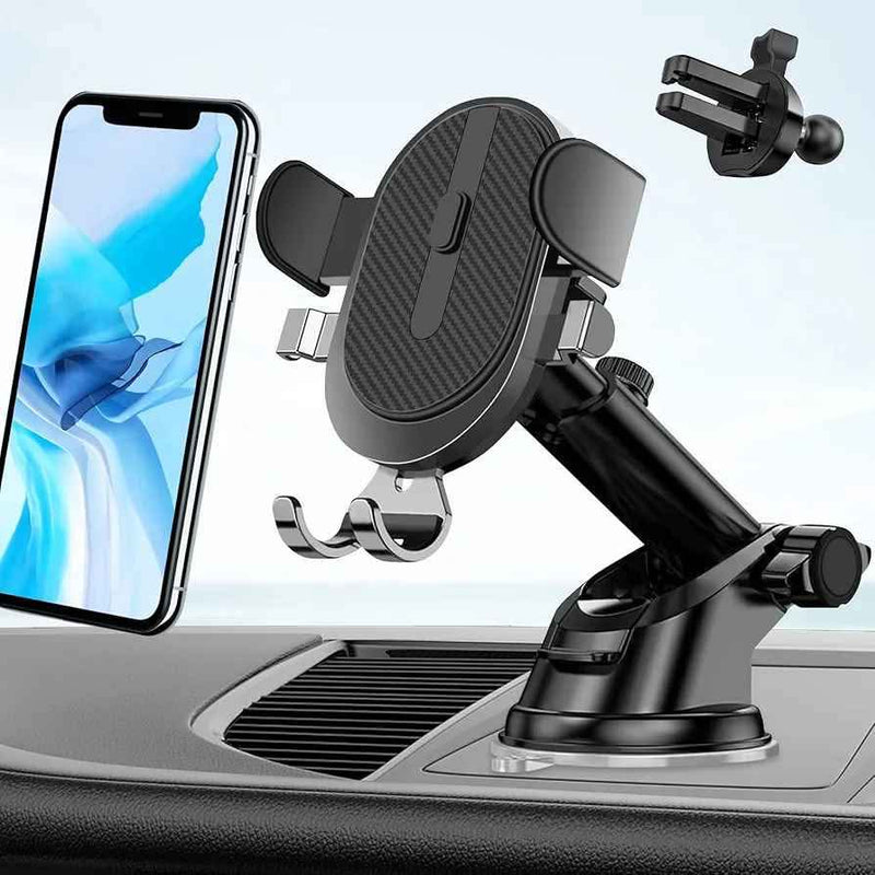 Gemen GR-02 2-in-1 Semi-Automatic Dashboard & Air Vent Mobile Holder Stand – Adjustable, Secure, and Versatile Car Mount for Smartphones. - Abid Cart