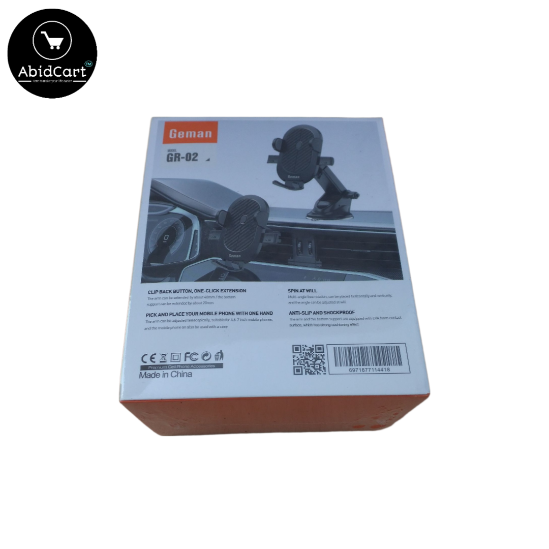 Gemen GR-02 2-in-1 Semi-Automatic Dashboard & Air Vent Mobile Holder Stand – Adjustable, Secure, and Versatile Car Mount for Smartphones. - Abid Cart